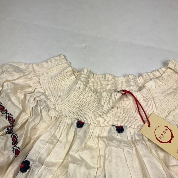 RAGA Off The Shoulder Peasant Top 3/4 Sleeve Embroidered Boho Shirt SMALL NEW - Picture 4 of 11